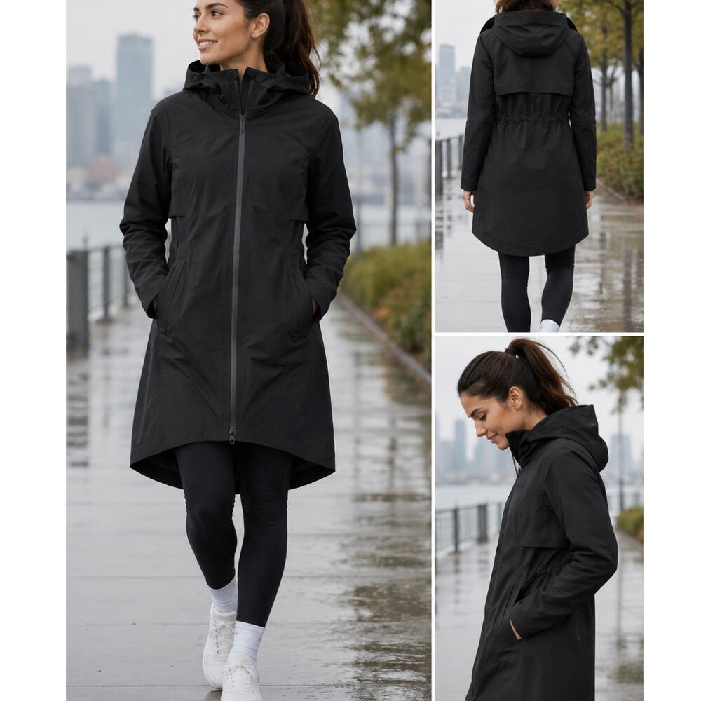 Lululemon Rebel Rain Coat Black Hooded Waterproof Jacket Women's Size 0 NWOT